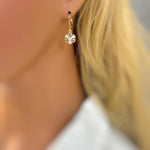 Elegant Gold Hoop Snowflake Earrings dangle handmade blue crystal winter Christmas jewelry for holiday parties festive sparkling earrings