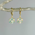 Elegant Gold Hoop Snowflake Earrings dangle handmade blue crystal winter Christmas jewelry for holiday parties festive sparkling earrings
