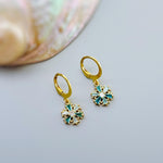 Elegant Gold Hoop Snowflake Earrings dangle handmade blue crystal winter Christmas jewelry for holiday parties festive sparkling earrings