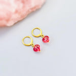 Pink Tourmaline Heart Earrings Gold Huggie Hoops Dangle charms Silver, Rose Gold romantic birthday gift girlfriend wife sister daughter mom