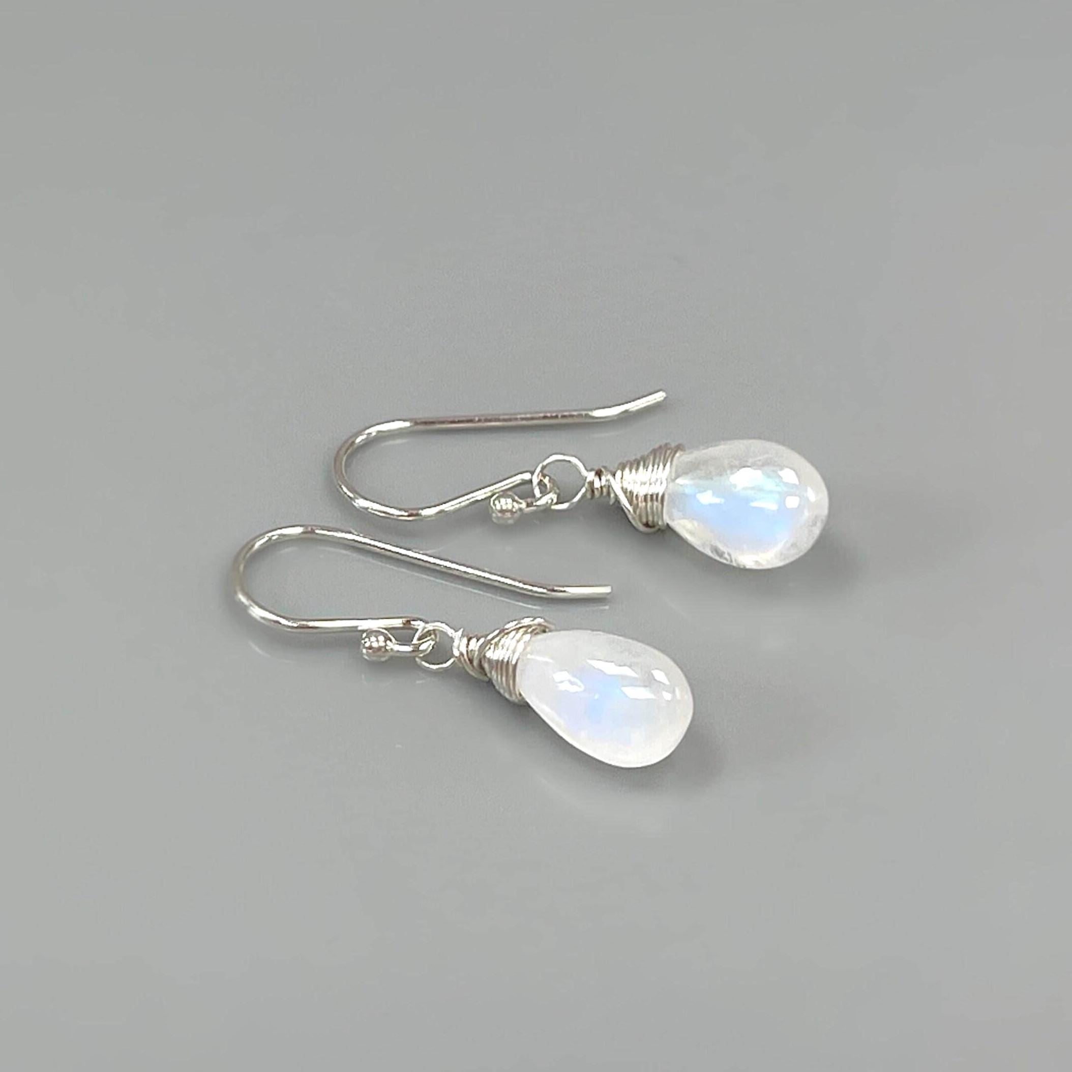 Moonstone Earrings Sterling Silver, 14k Gold Fill Rose Gold Dangling Genuine rainbow blue Gemstone Earrings Handmade June Birthstone Jewelry