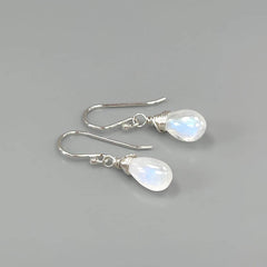 Moonstone Earrings Sterling Silver, 14k Gold Fill Rose Gold Dangling Genuine rainbow blue Gemstone Earrings Handmade June Birthstone Jewelry