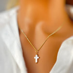 Dainty Mother of Pearl Cross Necklace 14k gold, sterling silver Catholic jewelry Christian faith necklace communion religious gift for her
