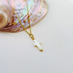 Dainty Mother of Pearl Cross Necklace 14k gold, sterling silver Catholic jewelry Christian faith necklace communion religious gift for her