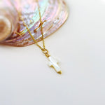 Dainty Mother of Pearl Cross Necklace 14k gold, sterling silver Catholic jewelry Christian faith necklace communion religious gift for her