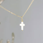 Dainty Mother of Pearl Cross Necklace 14k gold, sterling silver Catholic jewelry Christian faith necklace communion religious gift for her