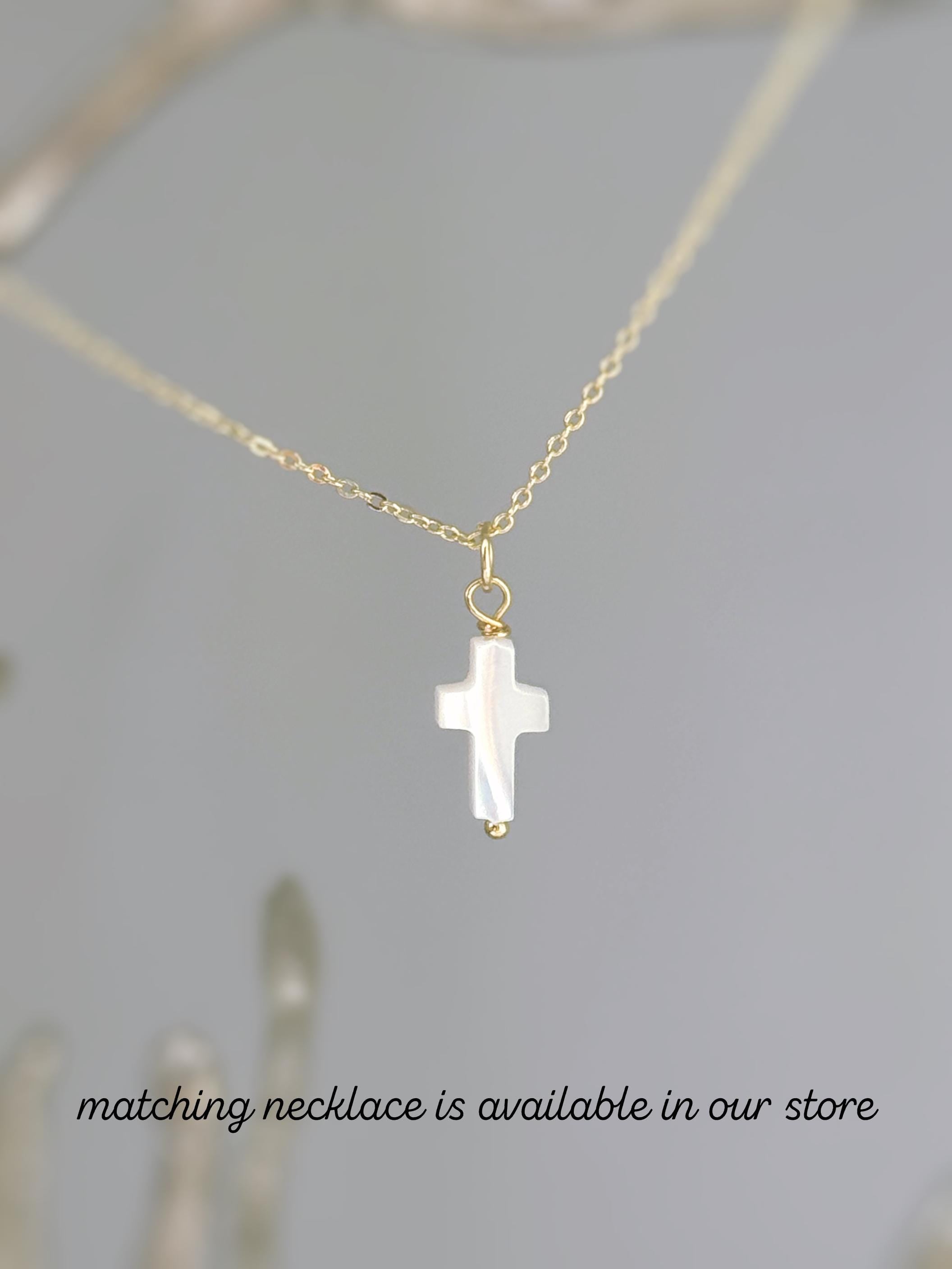 Dainty Mother of Pearl Cross Hoop Earrings Gold, Silver minimalist religious faith jewelry for women Christian baptism confirmation gift mom