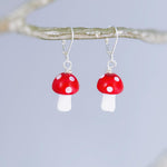 Mushroom Earrings dangle silver, gold handmade Cottagecore Jewelry unique fairycore earrings gift for gardener nature plant lover sister bff