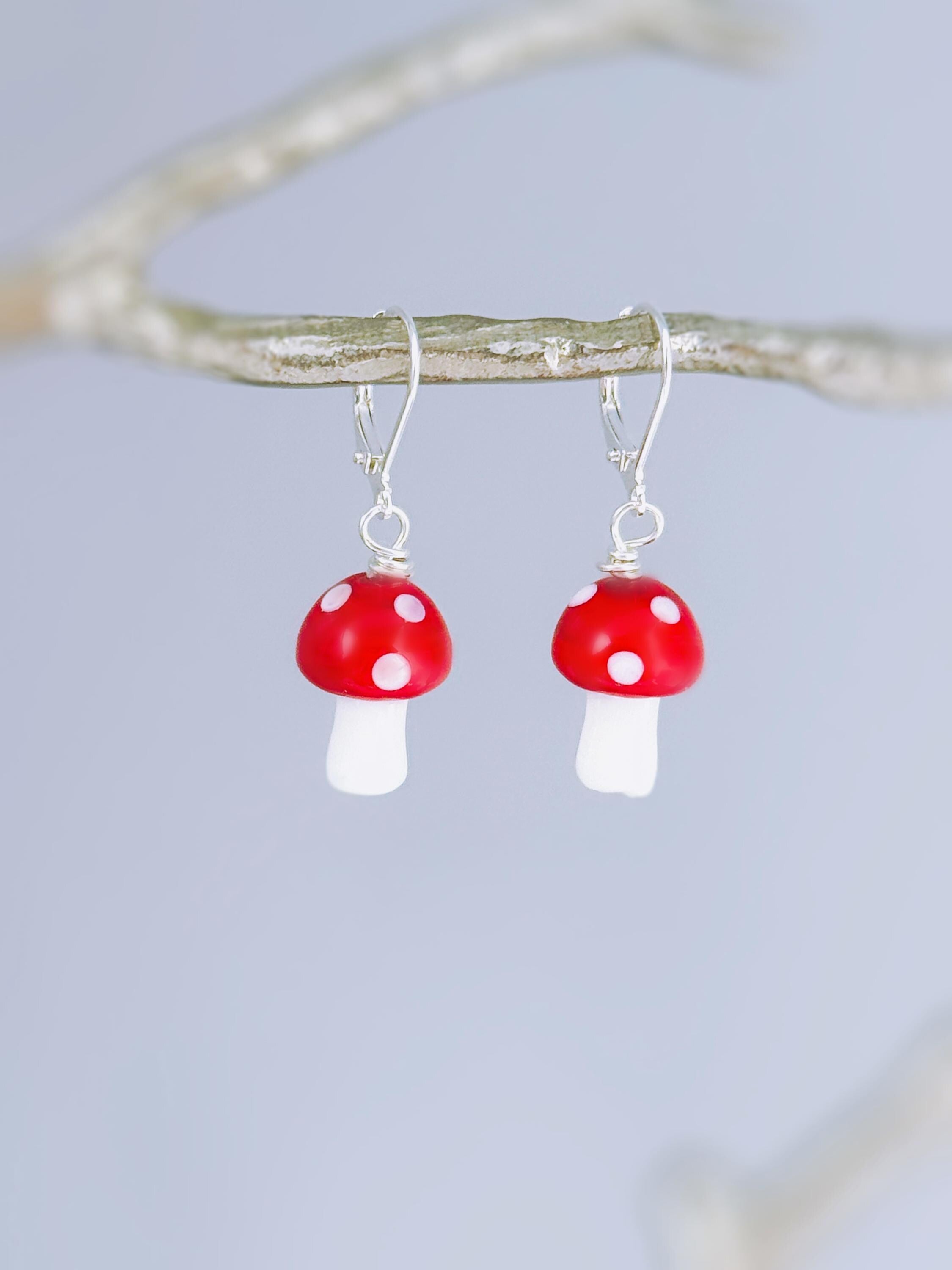 Mushroom Earrings dangle silver, gold handmade Cottagecore Jewelry unique fairycore earrings gift for gardener nature plant lover sister bff