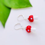 Mushroom Earrings dangle silver, gold handmade Cottagecore Jewelry unique fairycore earrings gift for gardener nature plant lover sister bff