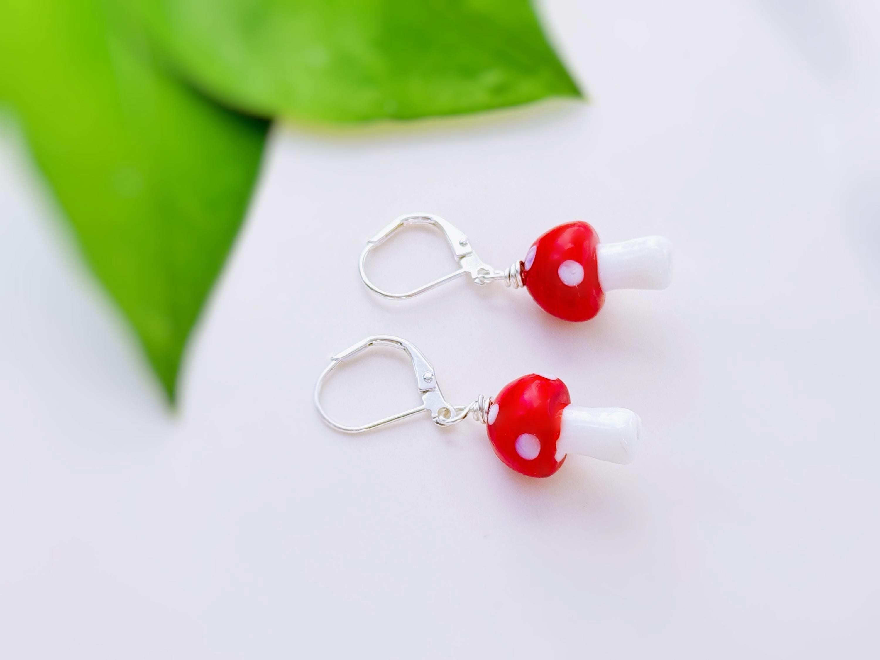 Mushroom Earrings dangle silver, gold handmade Cottagecore Jewelry unique fairycore earrings gift for gardener nature plant lover sister bff