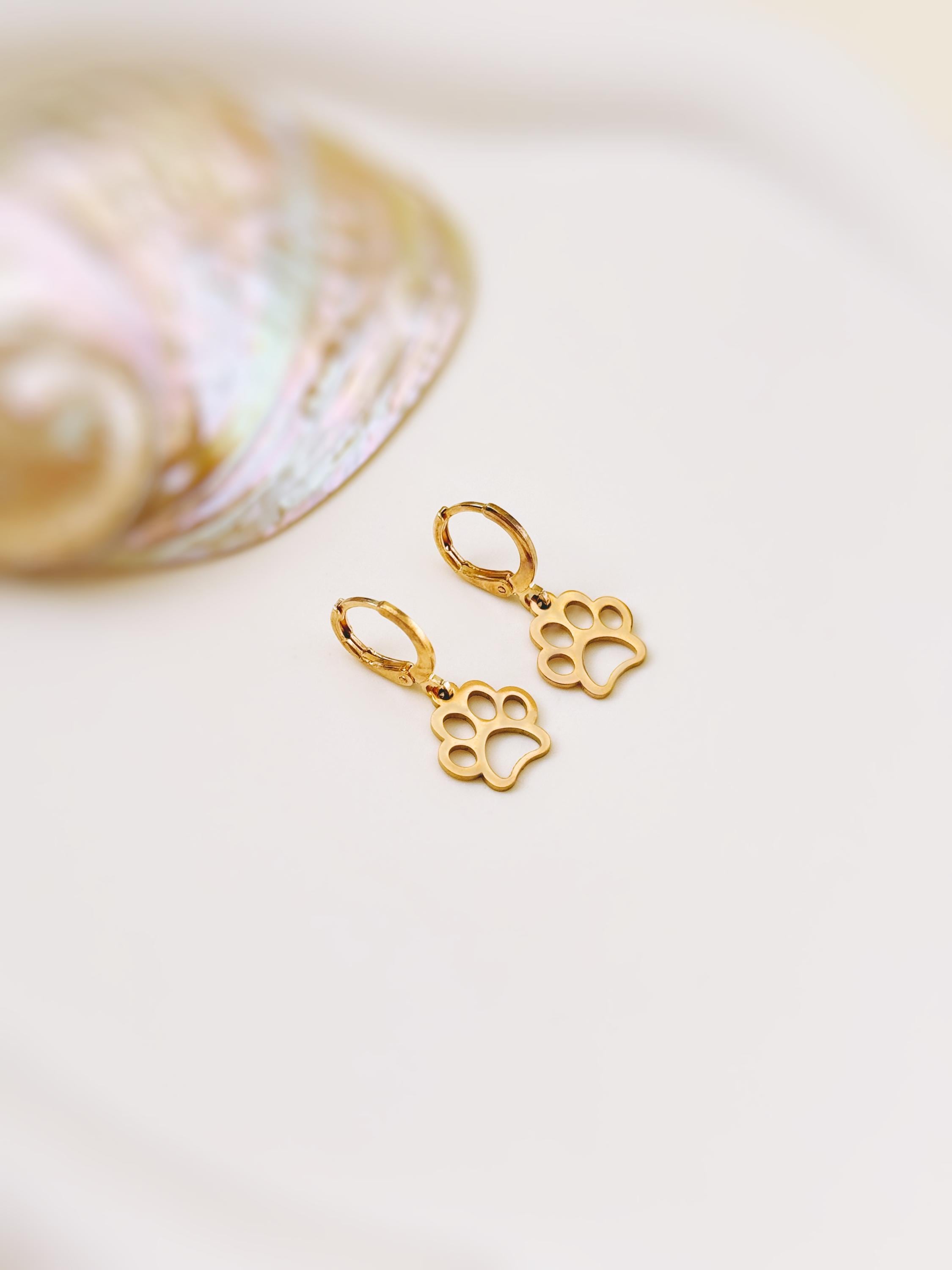 Silver Paw Print Dog Earrings dangle Hoops handmade animal jewelry gift for dog moms animal lovers veterinarians and vet techs