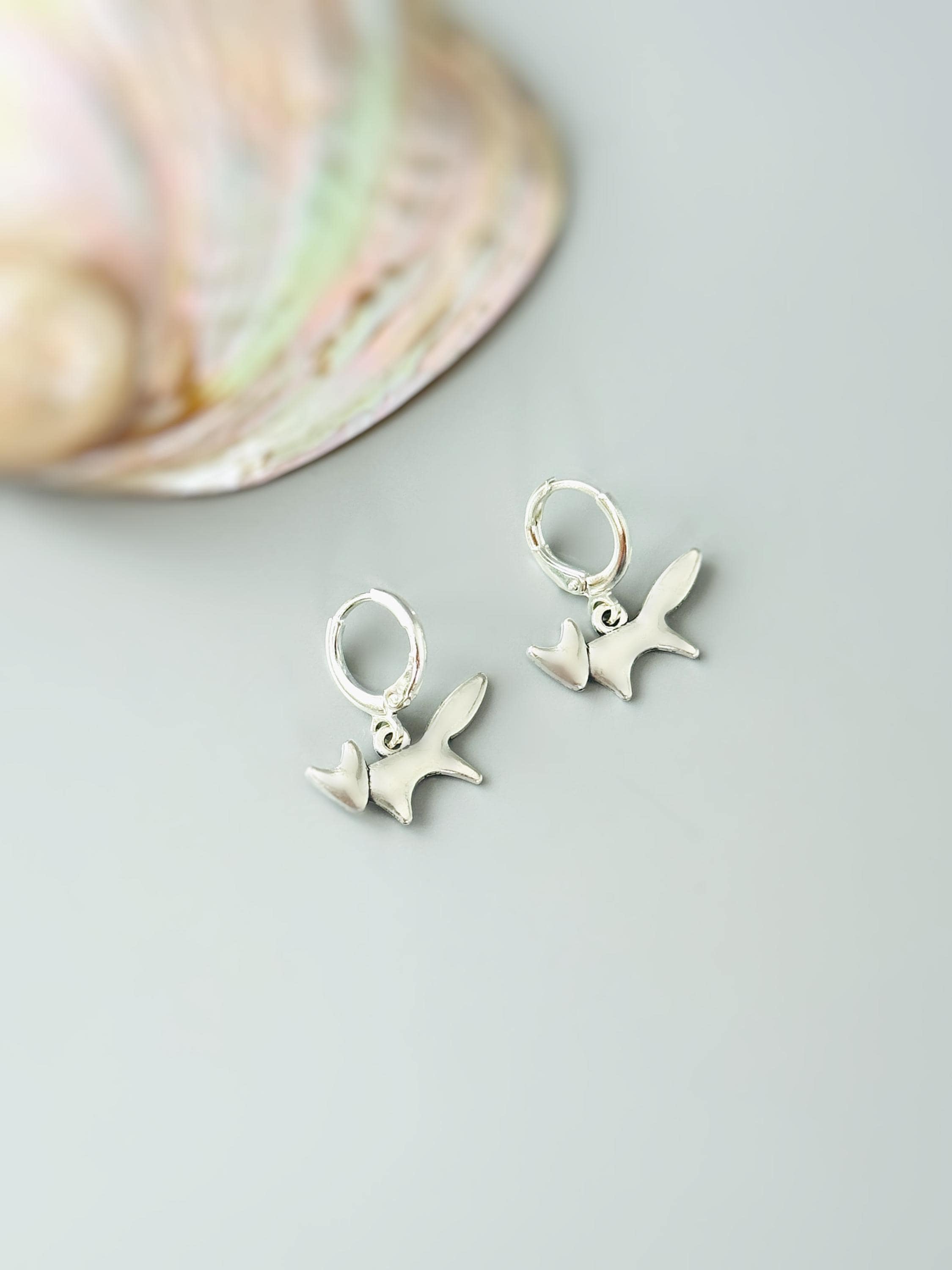 Silver Fox Earrings dangle huggie hoops handmade nature woodland animal Jewelry minimalist cottagecore earrings gift for her daughter sister
