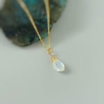 Dainty Silver Moonstone Necklace Sterling Silver or 14k Gold Fill Smooth Briolette Pendant June Birthstone Gift Handmade in Michigan