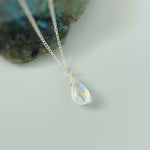 Dainty Silver Moonstone Necklace Sterling Silver or 14k Gold Fill Smooth Briolette Pendant June Birthstone Gift Handmade in Michigan