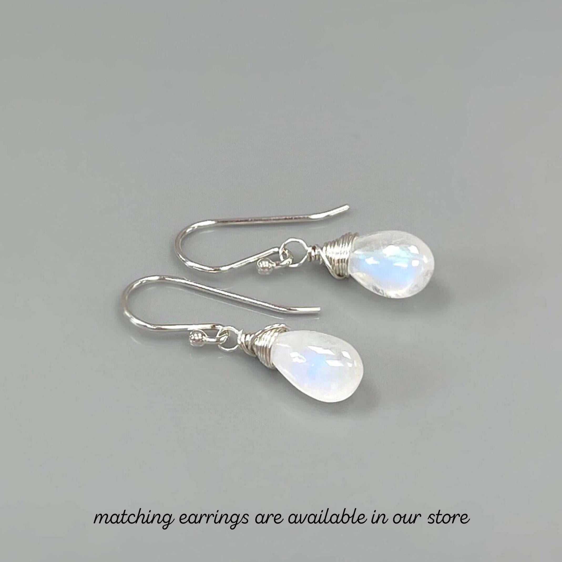 Dainty Silver Moonstone Necklace Sterling Silver or 14k Gold Fill Smooth Briolette Pendant June Birthstone Gift Handmade in Michigan