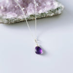 Dainty Silver Amethyst Necklace Smooth Briolette Purple Gemstone Pendant Sterling Silver or 14k Gold Fill February Birthstone Jewelry gift