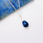 Dainty Silver Lapis Necklace Smooth Briolette Purple Gemstone Pendant Sterling Silver or 14k Gold Fill September Birthstone Jewelry gift