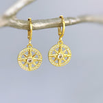 Gold Compass Earrings dangle gold Huggie Hoops dainty minimalist Polaris north star charms handmade  jewelry gift for graduation, travelers