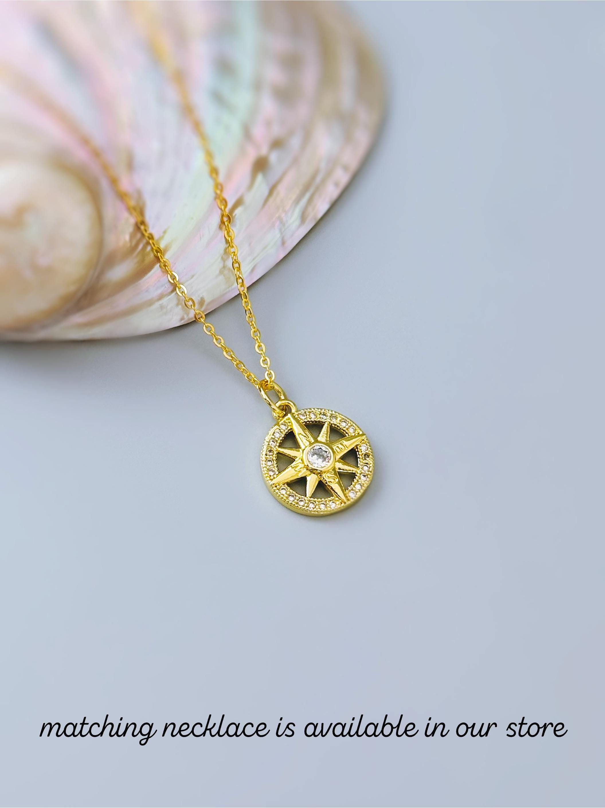 Gold North Star Earrings dangle gold Huggie Hoops dainty minimalist Polaris compass charms handmade jewelry gift for graduation, travelers