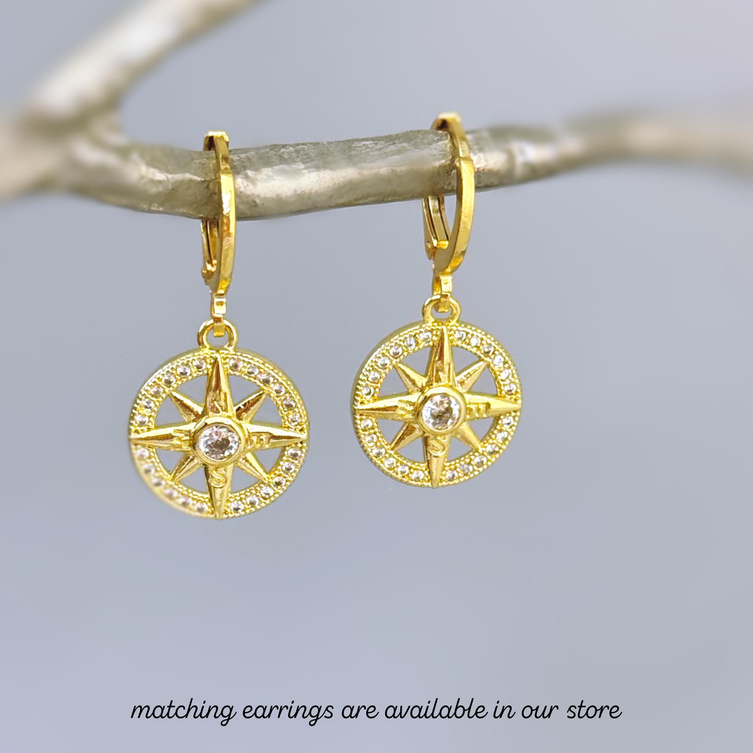 Dainty Diamond and Gold Compass Necklace handmade travel jewelry gift for graduation, adventurers compass pendant gift for daughter, sister