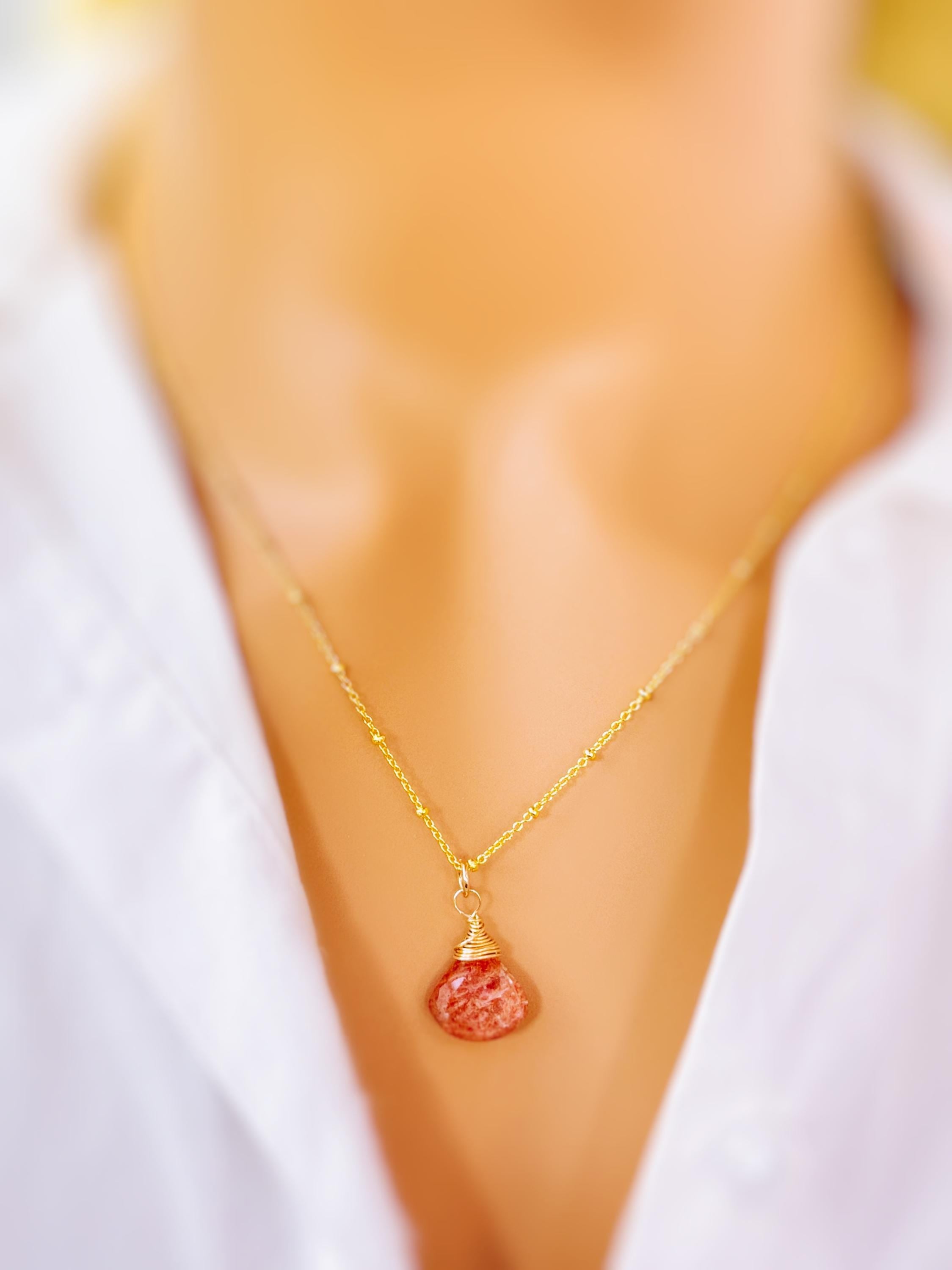 Silver Sunstone Necklace for women Sterling Silver, 14k Gold Fill, Rose Gold handmade in Michigan Oregon sunstone pendant jewelry for her