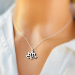 Gold Lotus Necklace, sterling silver Water Lily flower pendant for women minimalist handmade jewelry yoga gift for gardener July birthflower