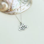 Gold Lotus Necklace, sterling silver Water Lily flower pendant for women minimalist handmade jewelry yoga gift for gardener July birthflower