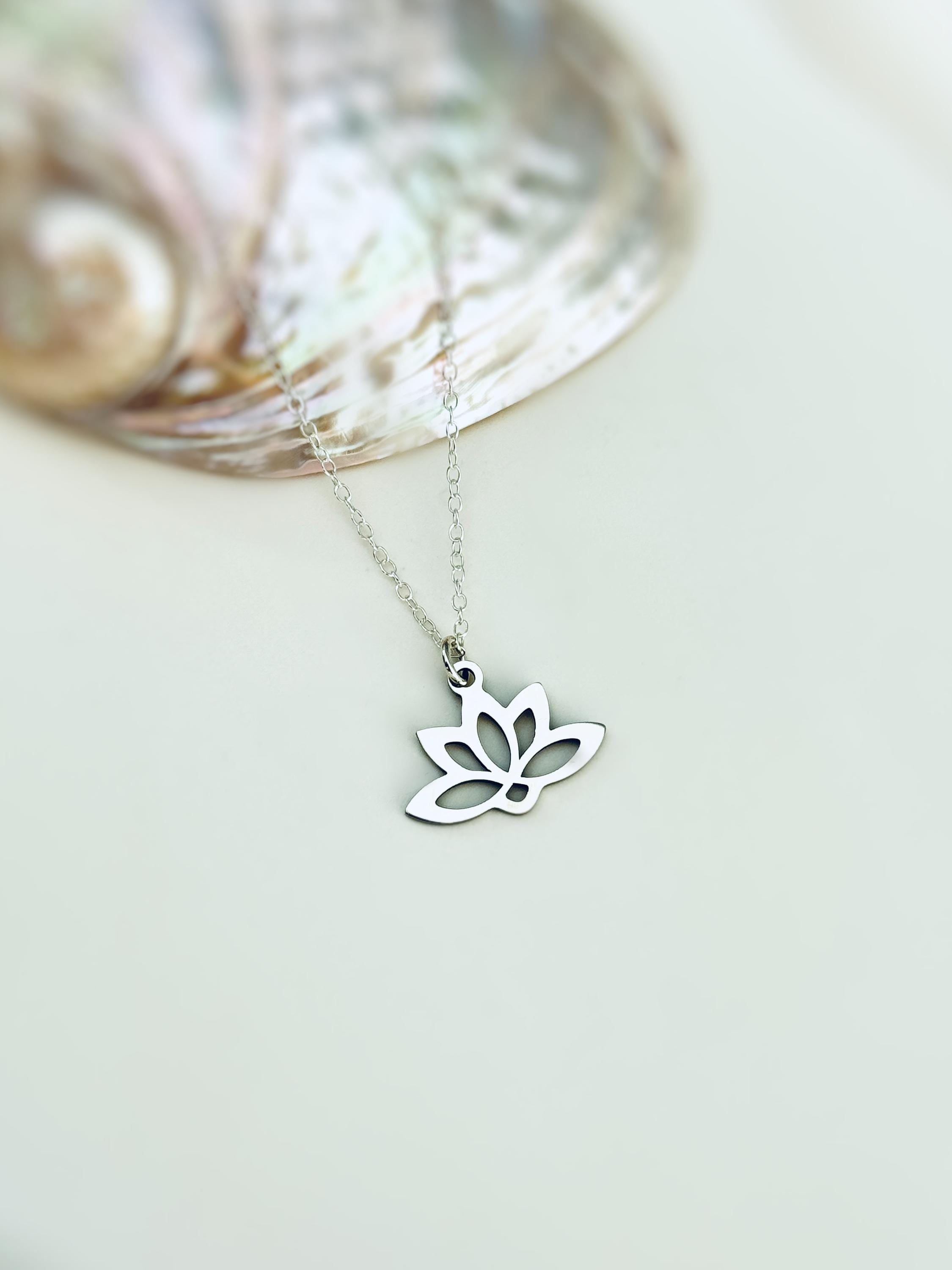 Gold Lotus Necklace, sterling silver Water Lily flower pendant for women minimalist handmade jewelry yoga gift for gardener July birthflower