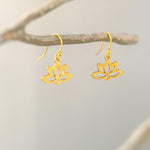 Gold Water Lily Flower Earrings dangle drop boh lotus handmade floral jewelry for summer July Birth Month flower nature jewelry gift