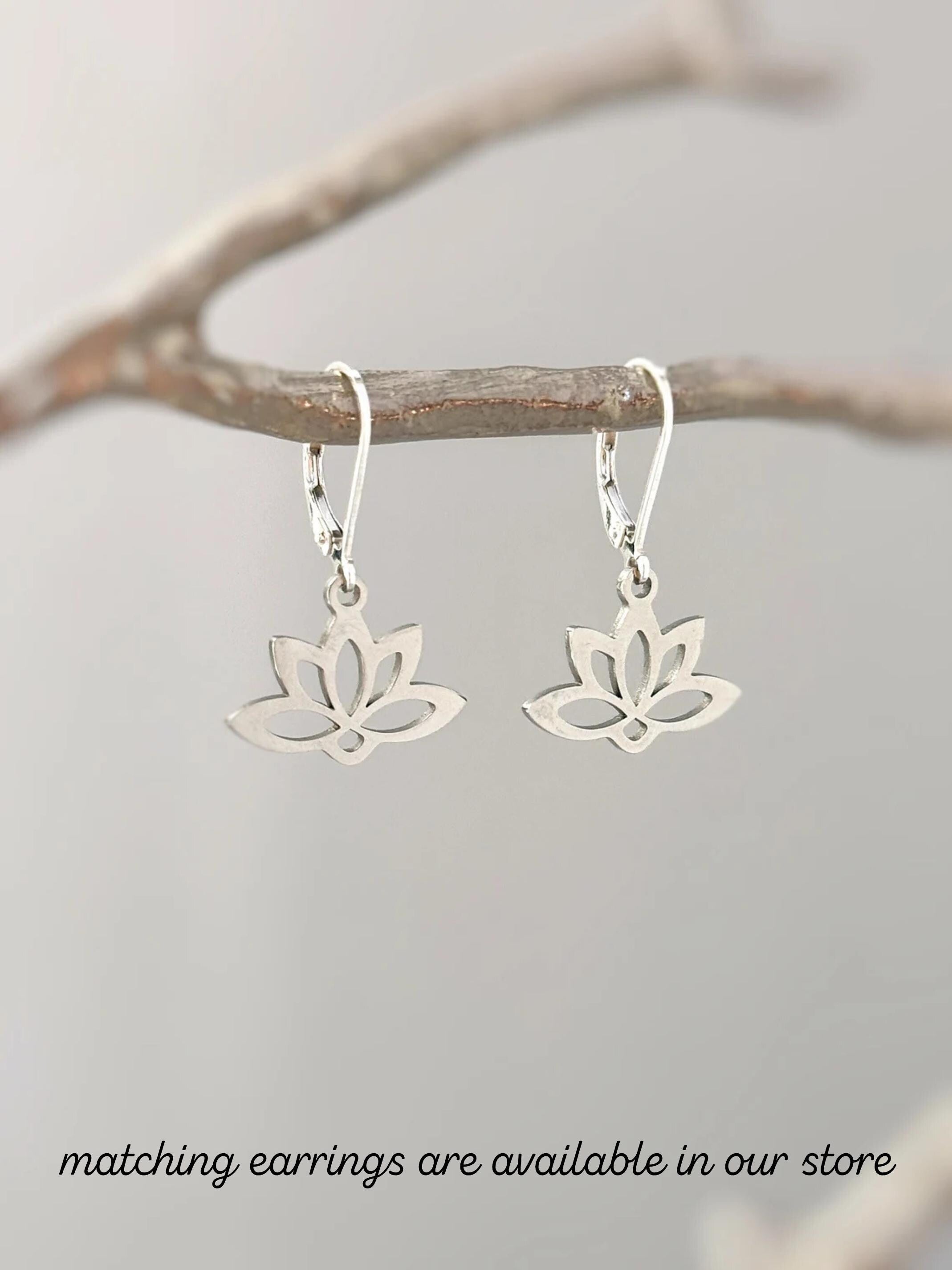 Gold Lotus Necklace, sterling silver Water Lily flower pendant for women minimalist handmade jewelry yoga gift for gardener July birthflower