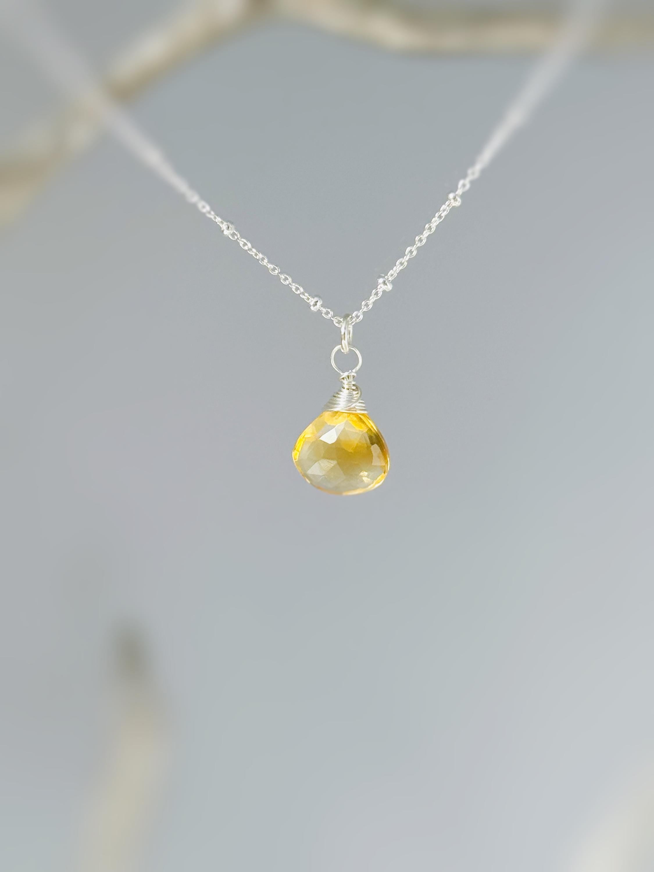 Dainty Citrine Necklace 14k Gold Fill, Sterling Silver November Birthstone Jewelry Faceted Yellow Gemstone Pendant Handmade Gift for Her