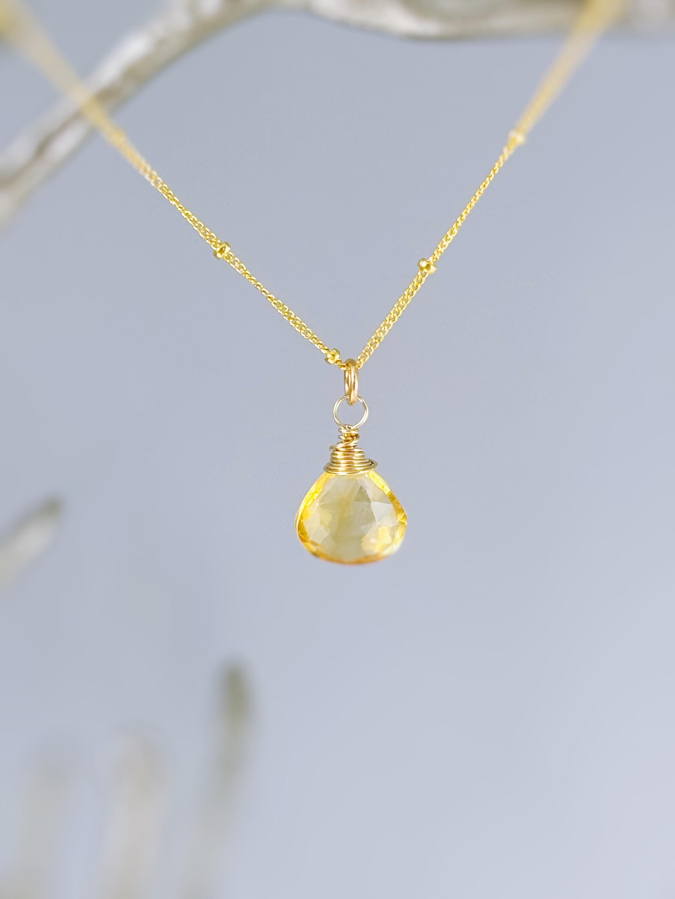 Dainty Citrine Necklace 14k Gold Fill, Sterling Silver November Birthstone Jewelry Faceted Yellow Gemstone Pendant Handmade Gift for Her