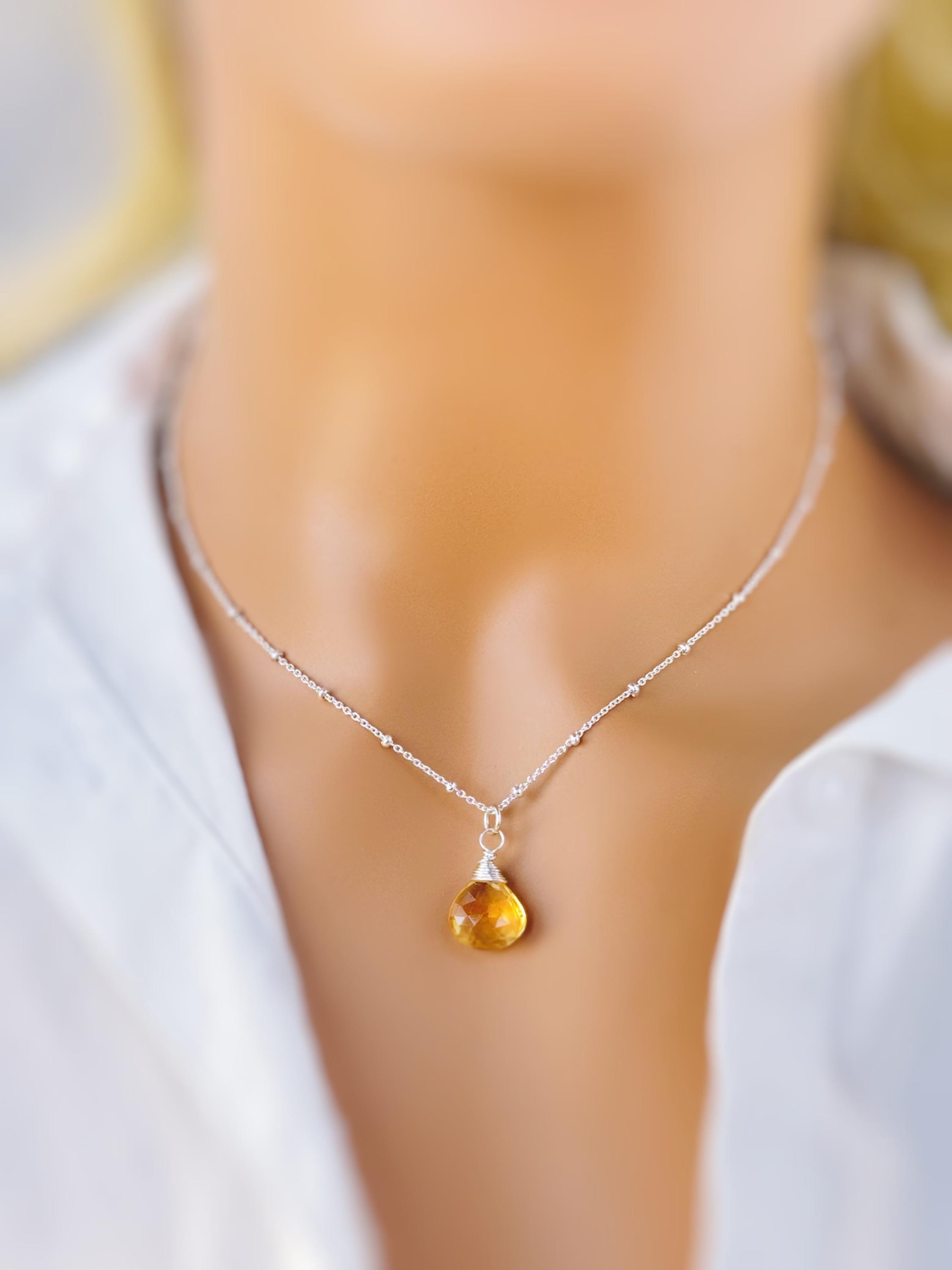 Dainty Citrine Necklace 14k Gold Fill, Sterling Silver November Birthstone Jewelry Faceted Yellow Gemstone Pendant Handmade Gift for Her