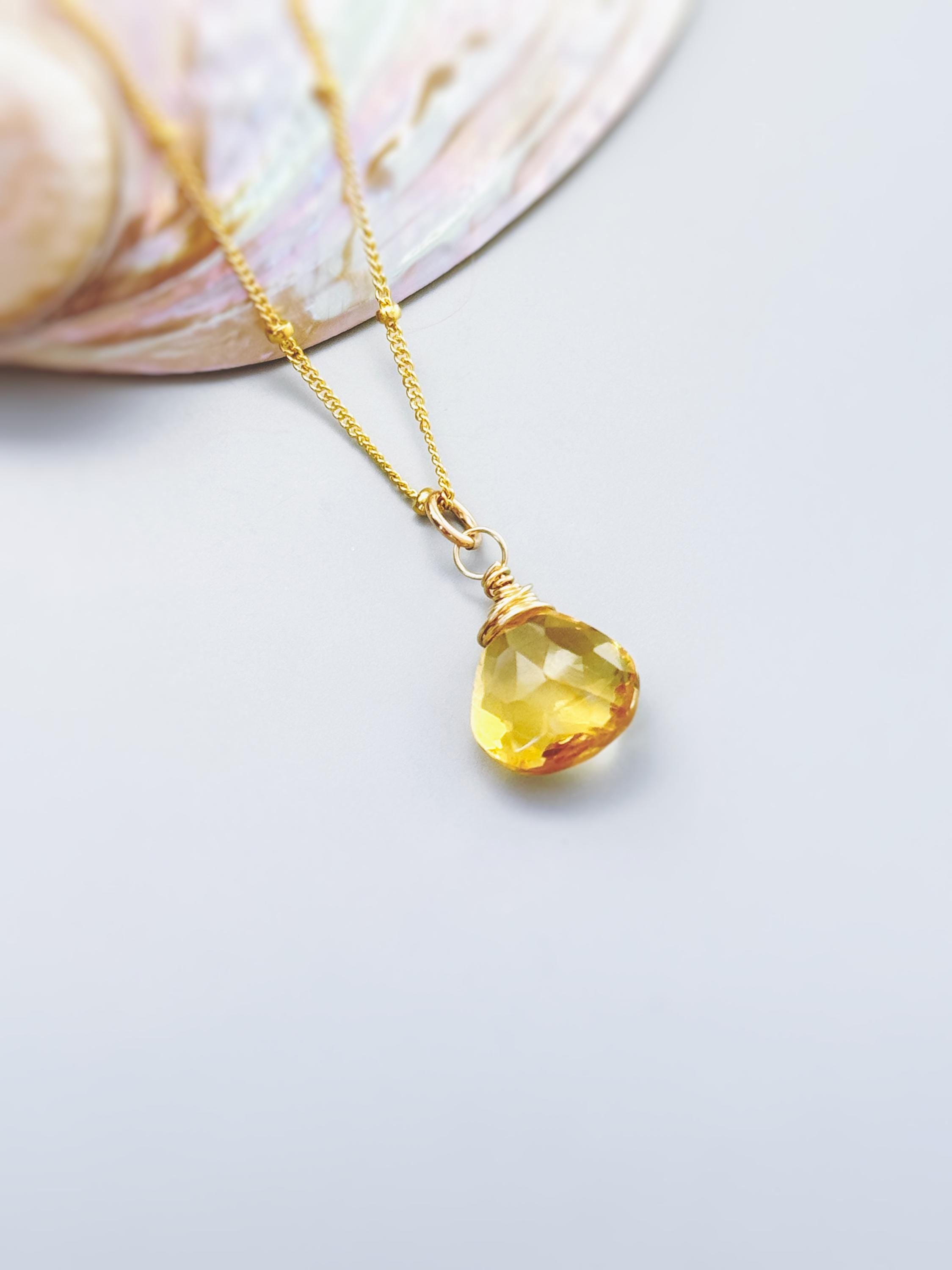 Dainty Citrine Necklace 14k Gold Fill, Sterling Silver November Birthstone Jewelry Faceted Yellow Gemstone Pendant Handmade Gift for Her