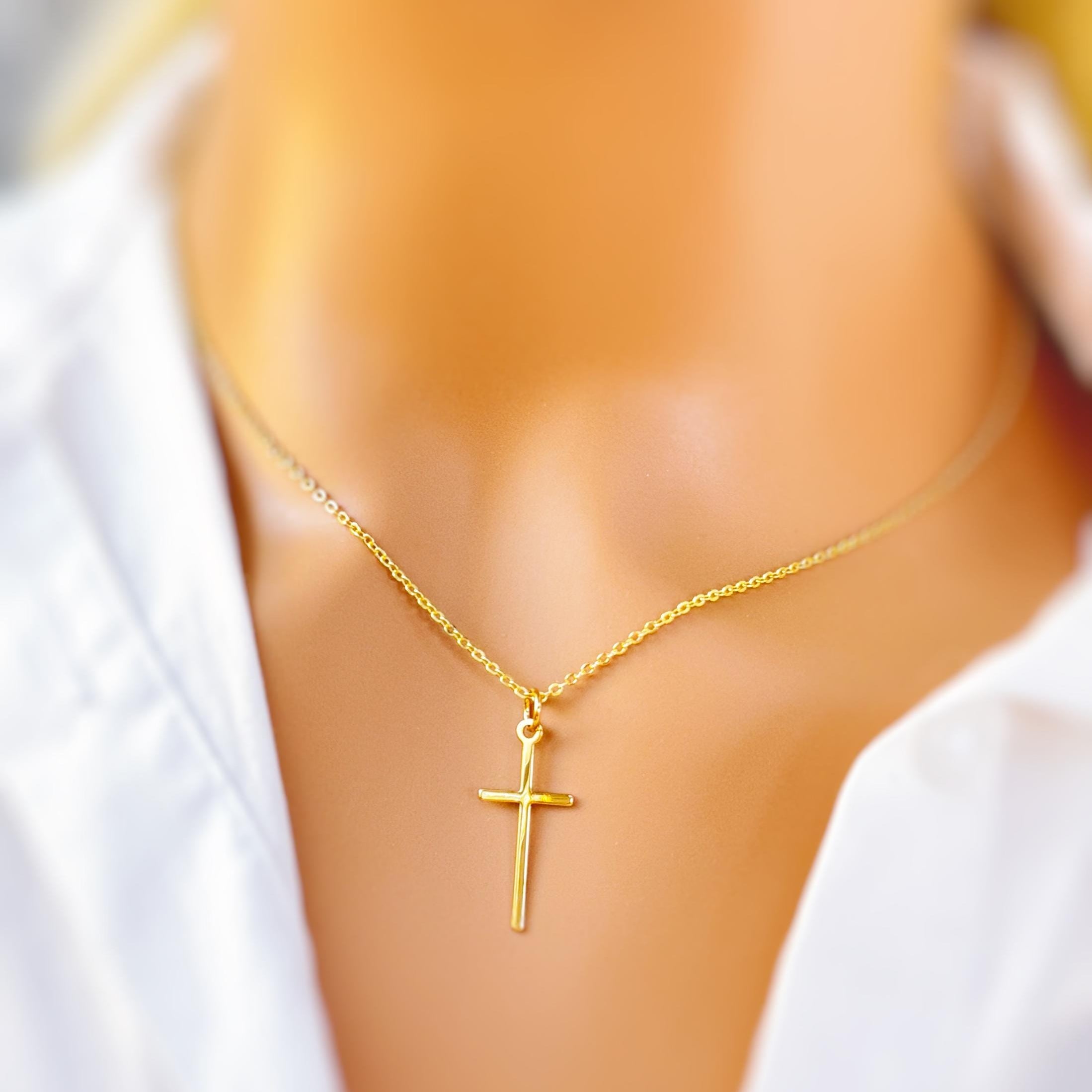 Dainty Cross Necklace in Gold or Silver Simple Minimalist Cross Pendant Religious Christian Jewelry Gift for Women Handmade in Michigan