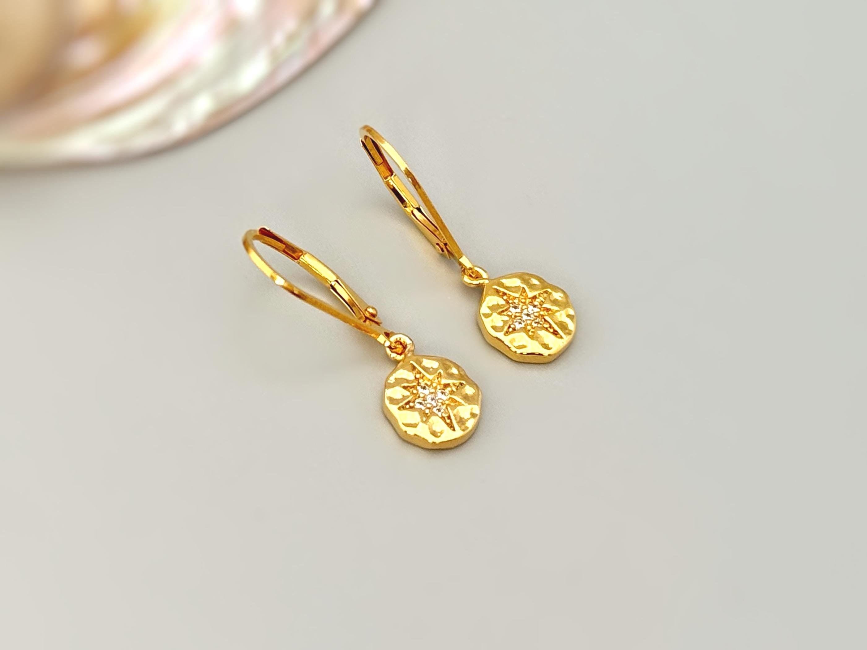 Crystal North Star Earrings dangle gold, silver, rose gold boho handmade everyday Polaris jewelry graduation gift for daughter granddaughter