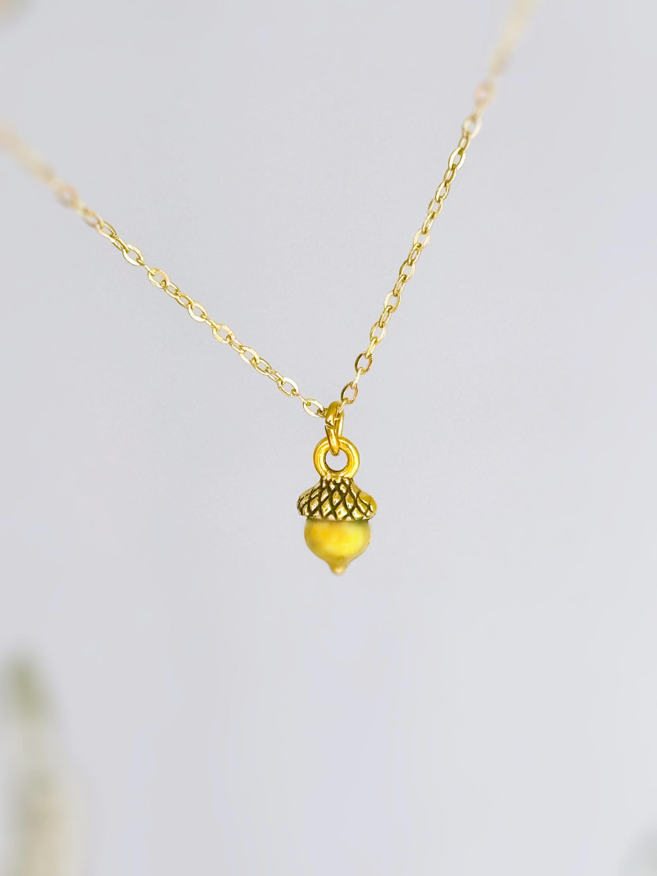 Dainty Acorn Necklace gold silver handmade Woodland Nature Autumn Fall Jewelry unique charm pendant gift for women adventurers, hikers, mom