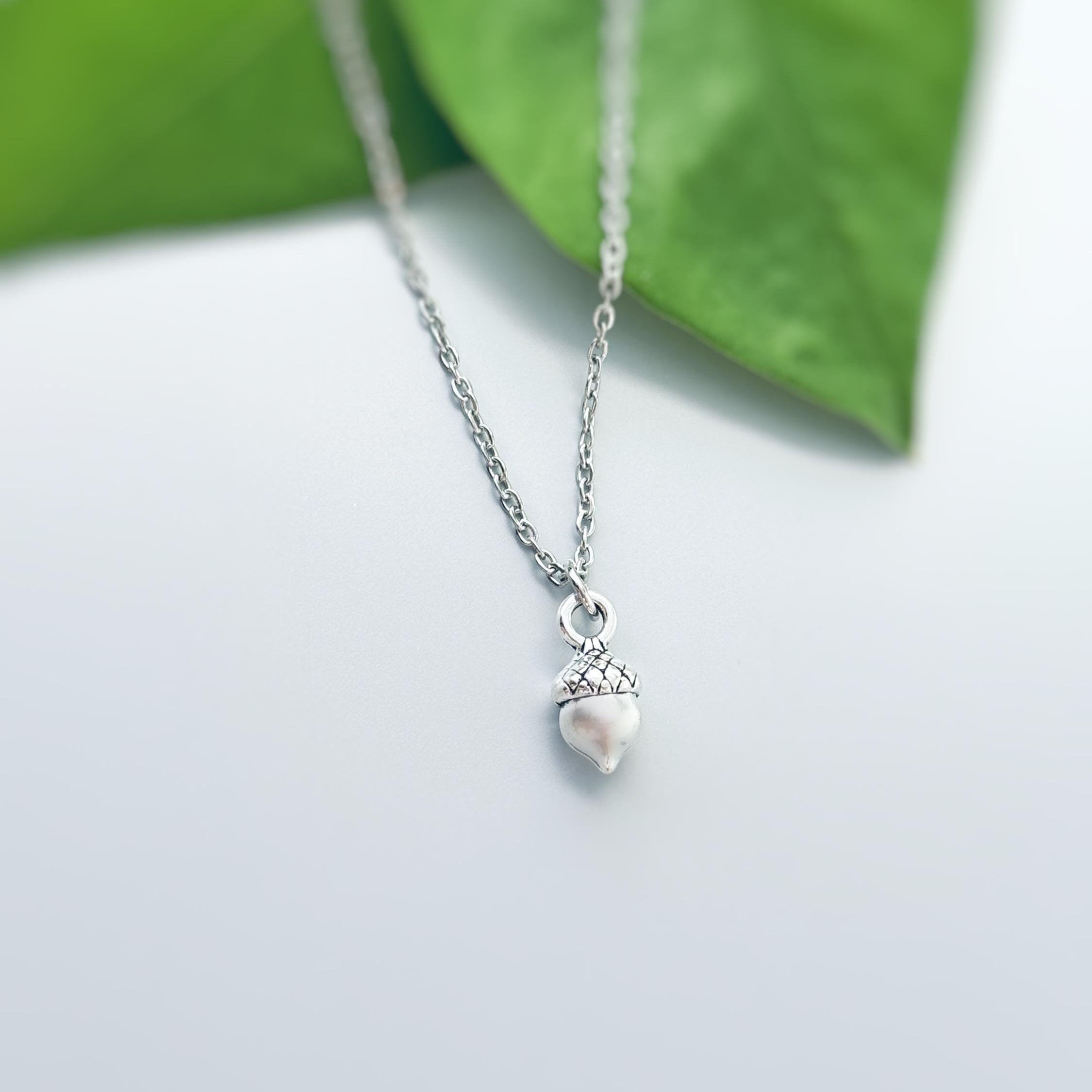 Dainty Acorn Necklace gold silver handmade Woodland Nature Autumn Fall Jewelry unique charm pendant gift for women adventurers, hikers, mom