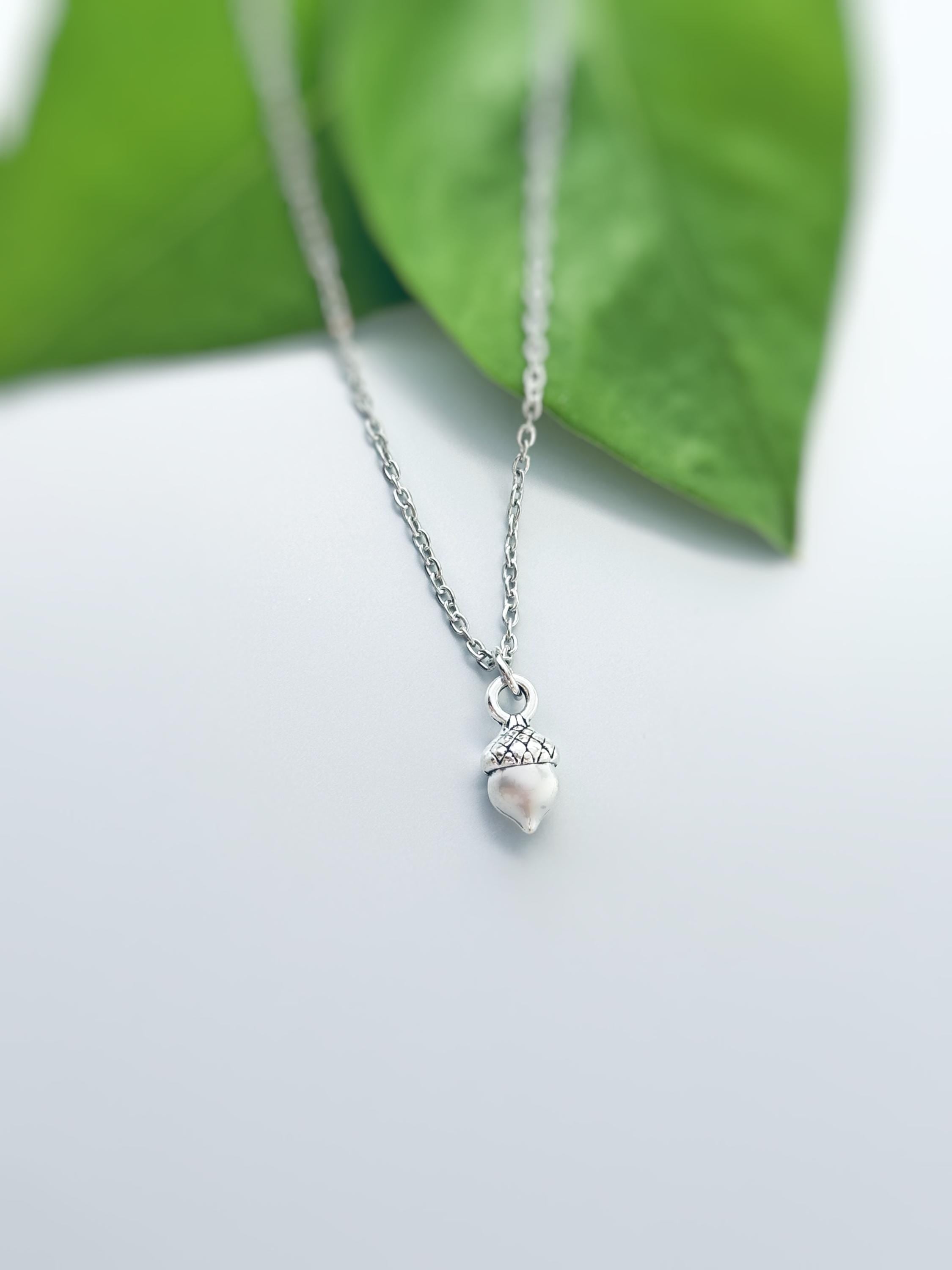 Dainty Acorn Necklace gold silver handmade Woodland Nature Autumn Fall Jewelry unique charm pendant gift for women adventurers, hikers, mom