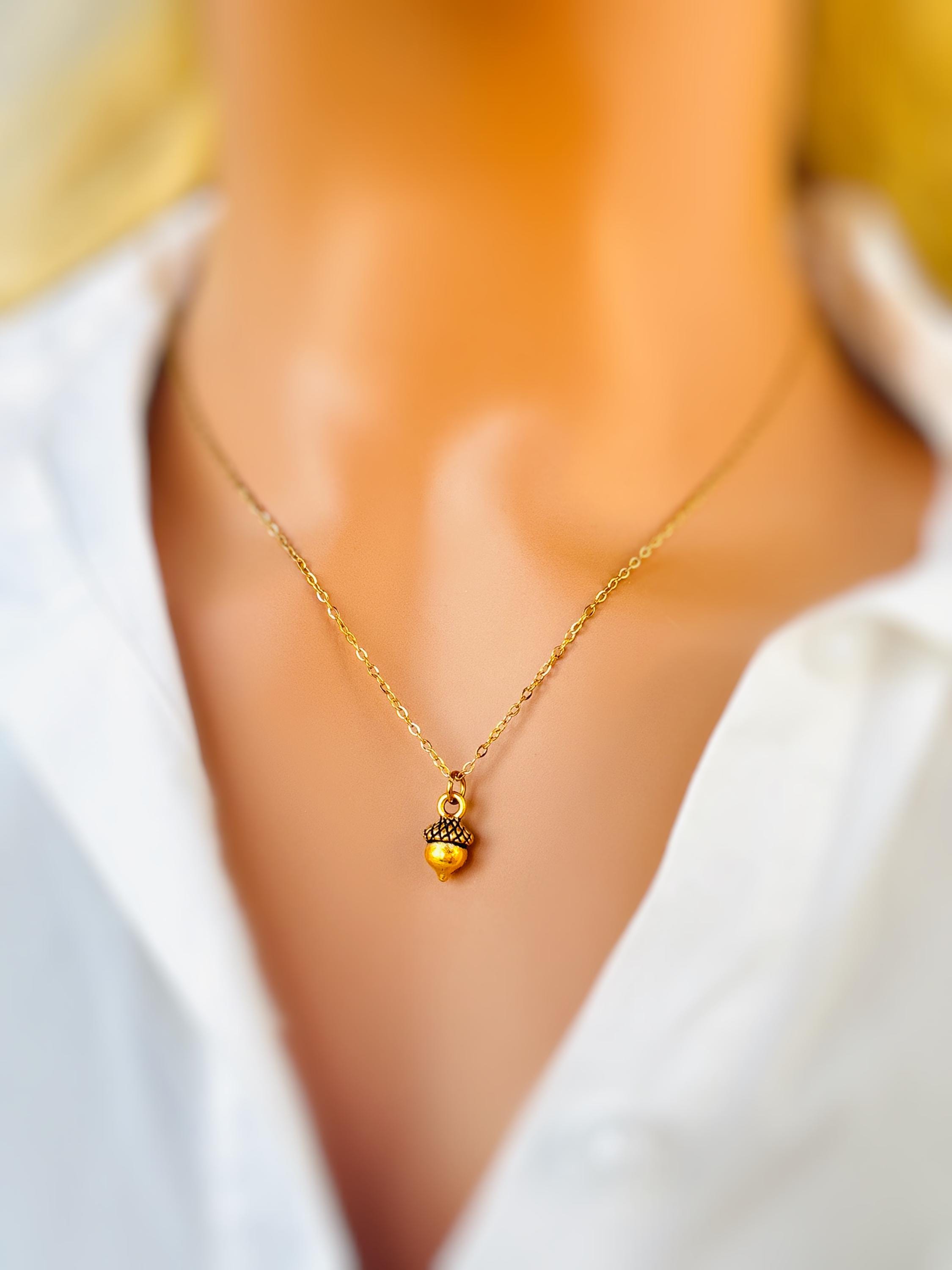 Dainty Acorn Necklace gold silver handmade Woodland Nature Autumn Fall Jewelry unique charm pendant gift for women adventurers, hikers, mom