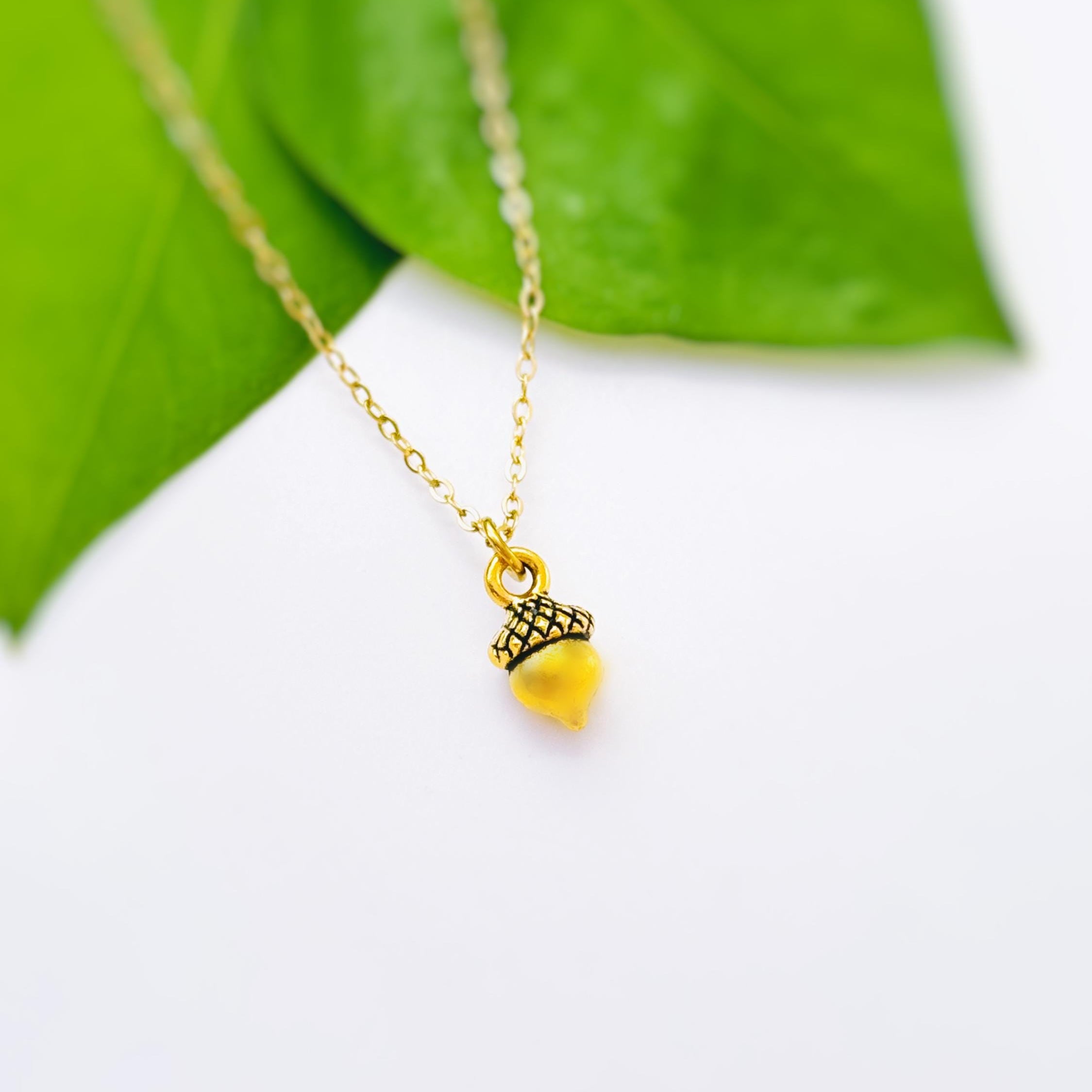 Dainty Acorn Necklace silver, gold handmade Woodland Nature Autumn Fall Jewelry unique charm pendant gift for women adventurers, hikers, mom