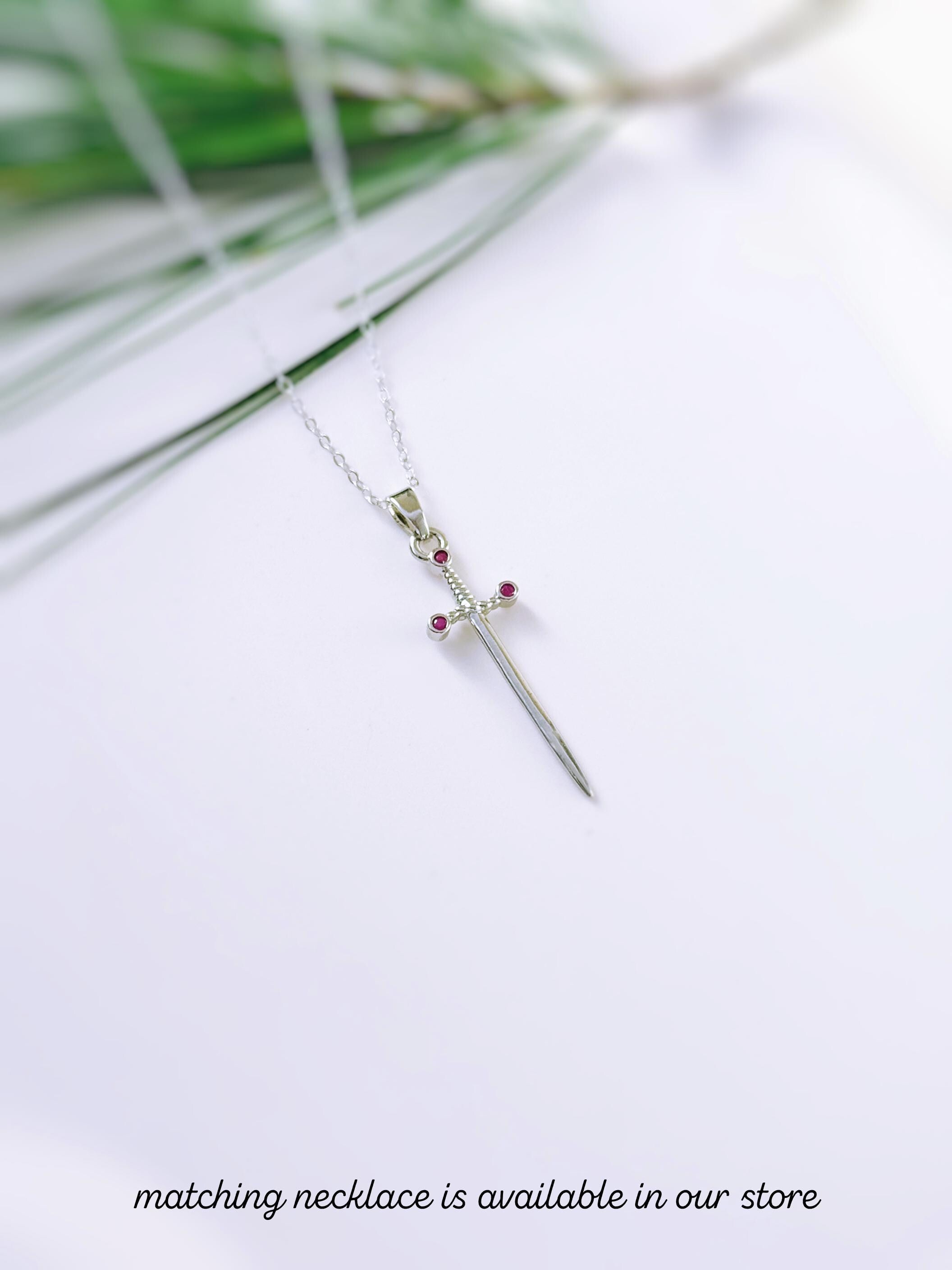 Sword Earrings dangle silver garnet handmade medieval mythical dagger punk jewelry renaissance faire Celtic gothic gift earrings for women