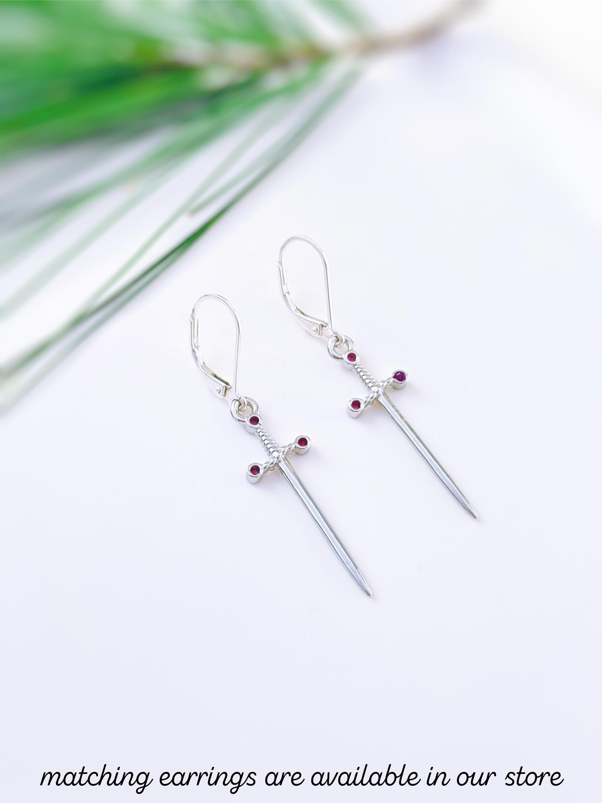 Sword Necklace silver garnet handmade medieval warrior mythical dagger punk jewelry renaissance faire Celtic gothic stainless steel grunge