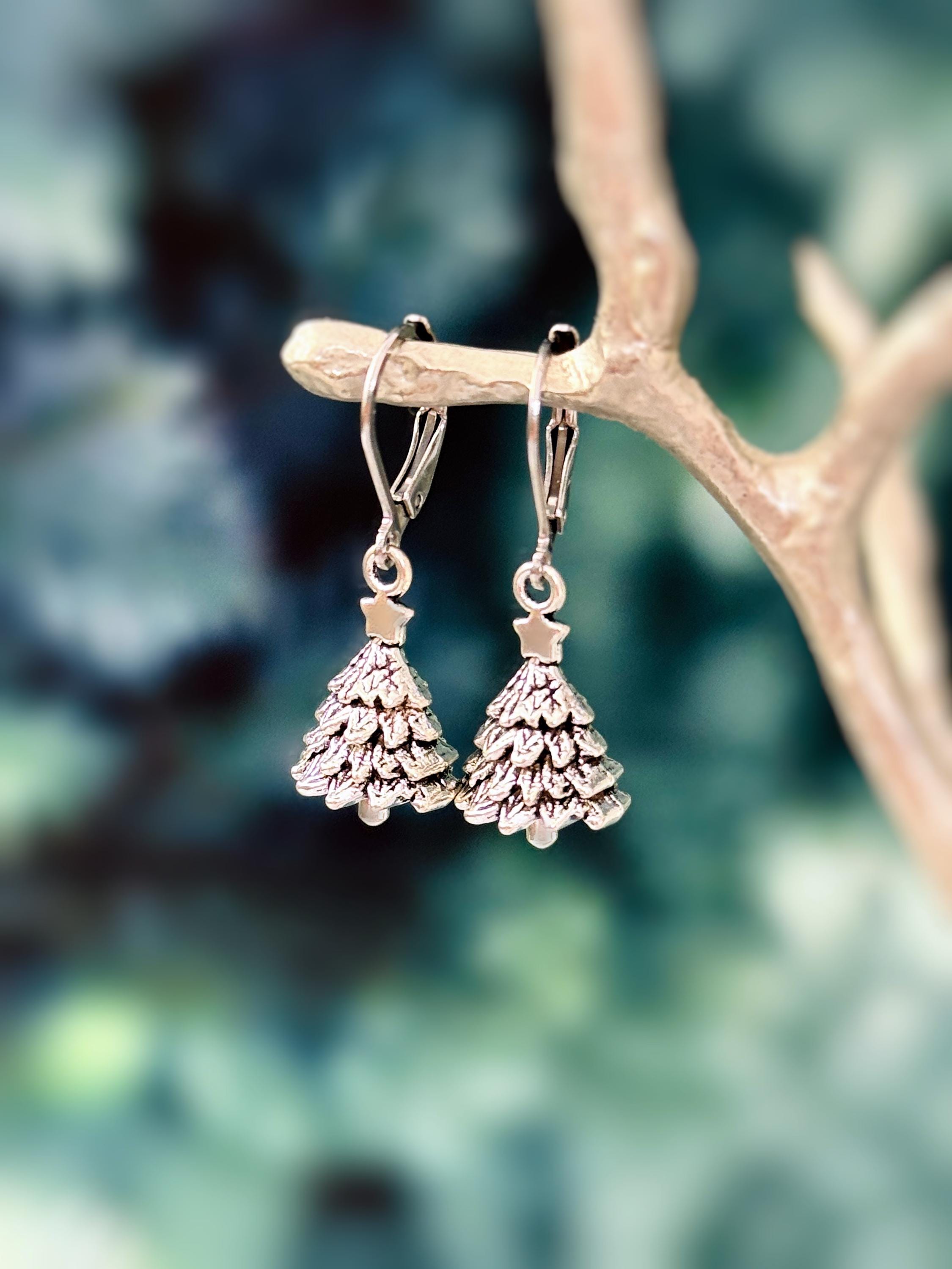 Silver Christmas Tree Necklace pine tree pendant handmade rustic nature jewelry gift for outdoor lovers holiday party winter jewelry gift