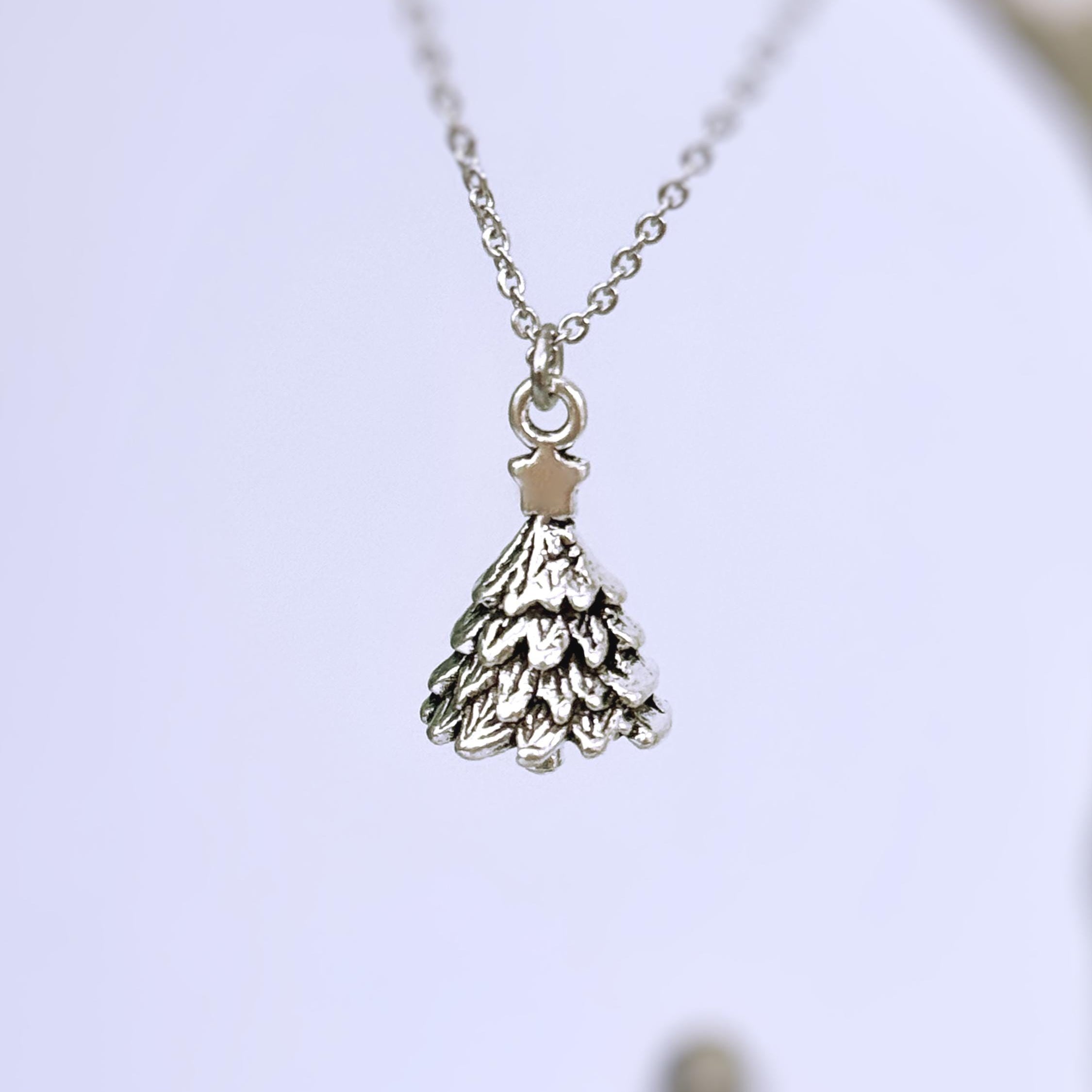 Silver Christmas Tree Necklace pine tree pendant handmade rustic nature jewelry gift for outdoor lovers  holiday party winter jewelry gift