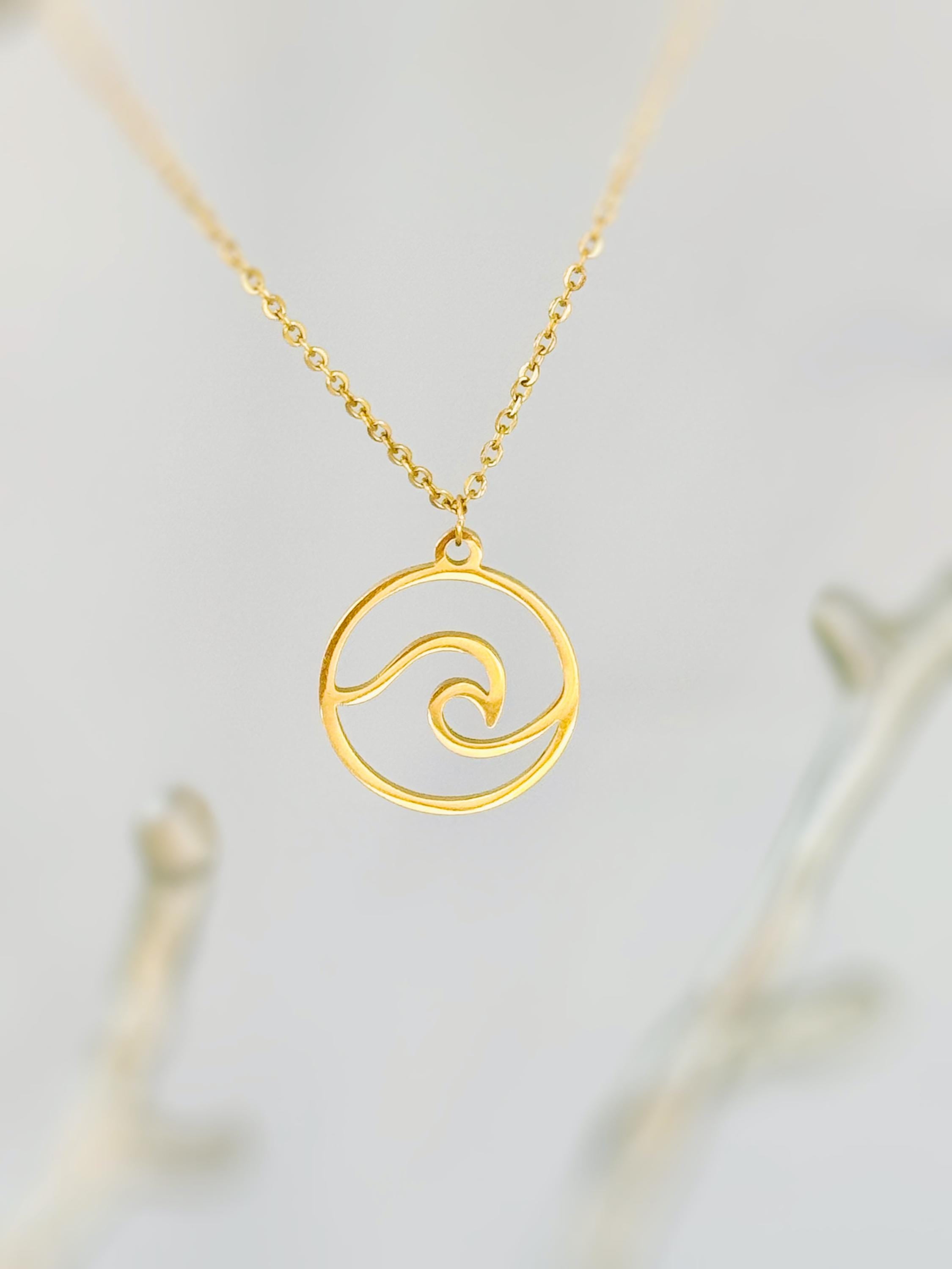 Dainty Silver Wave Necklace Ocean Wave Pendant Beach Jewelry in Gold or Rose Gold Swimmer, Surfer Gift for water lover nature necklace
