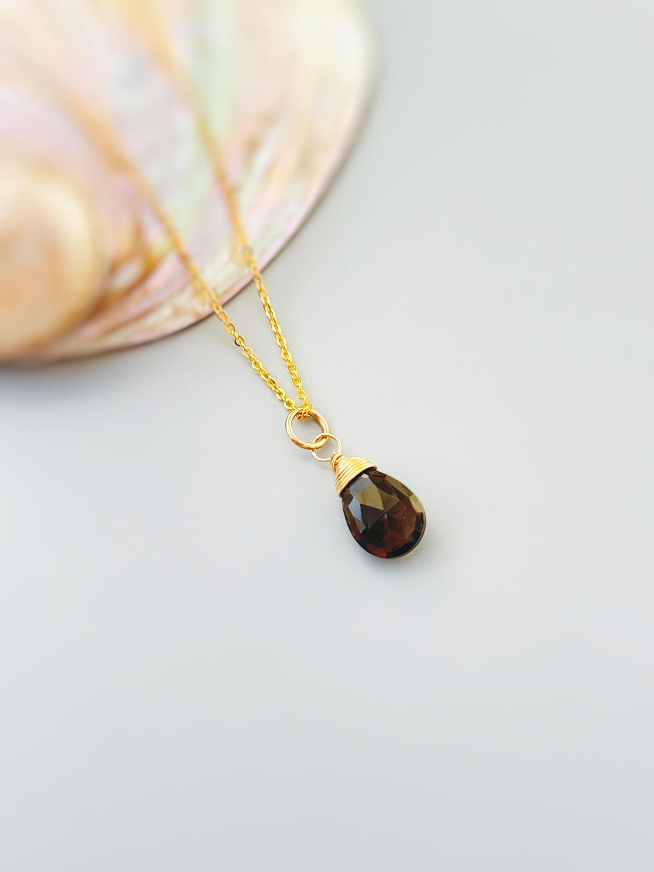 Dainty Smoky Quartz Necklace Sterling Silver, 14k Gold Fill handmade brown gemstone Jewelry Handmade Gift for wife, sister, girlfriend mom