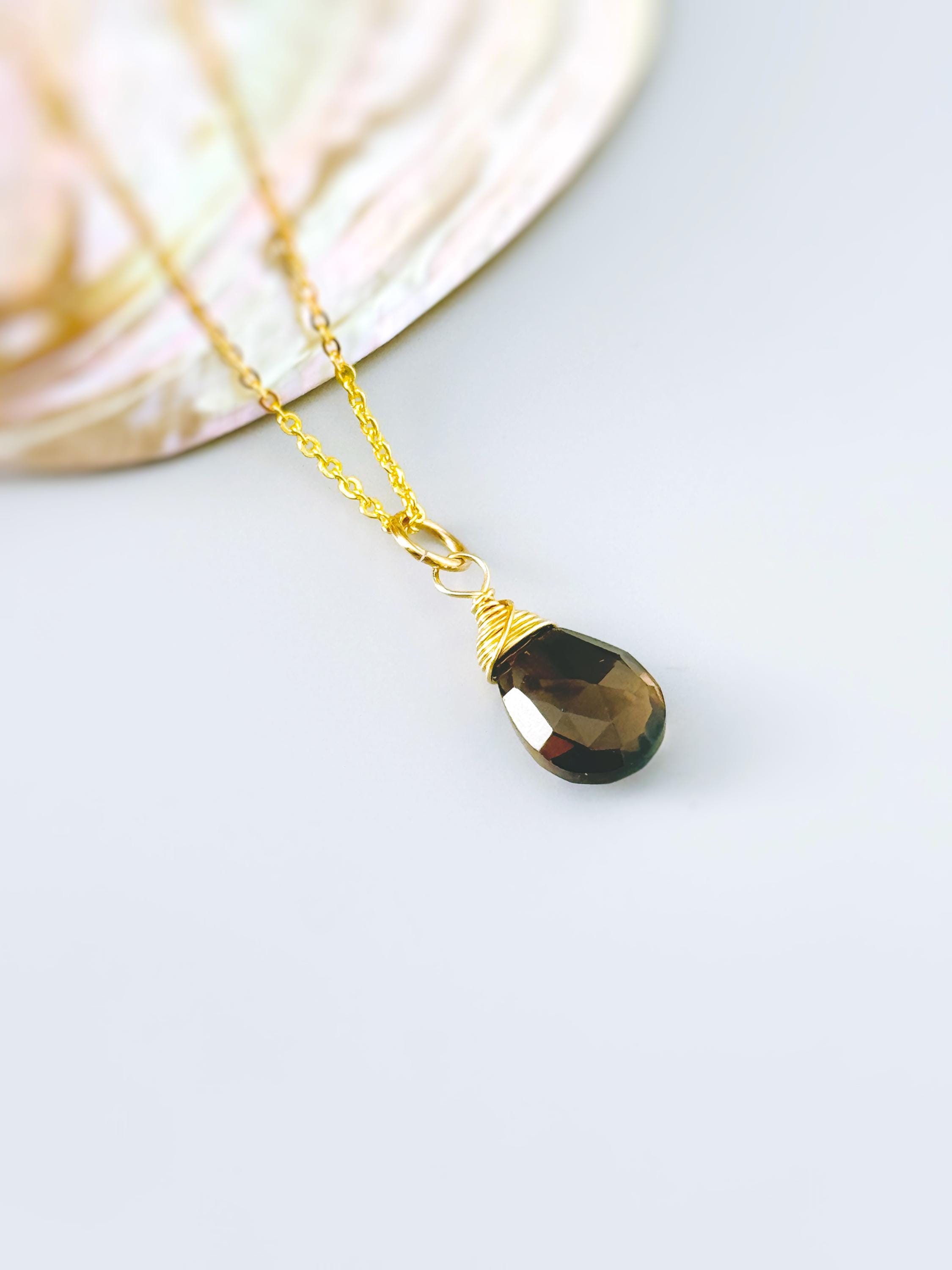 Dainty Smoky Quartz Necklace 14k Gold Fill, Sterling Silver handmade brown gemstone Jewelry  Handmade Gift for wife, sister, girlfriend mom