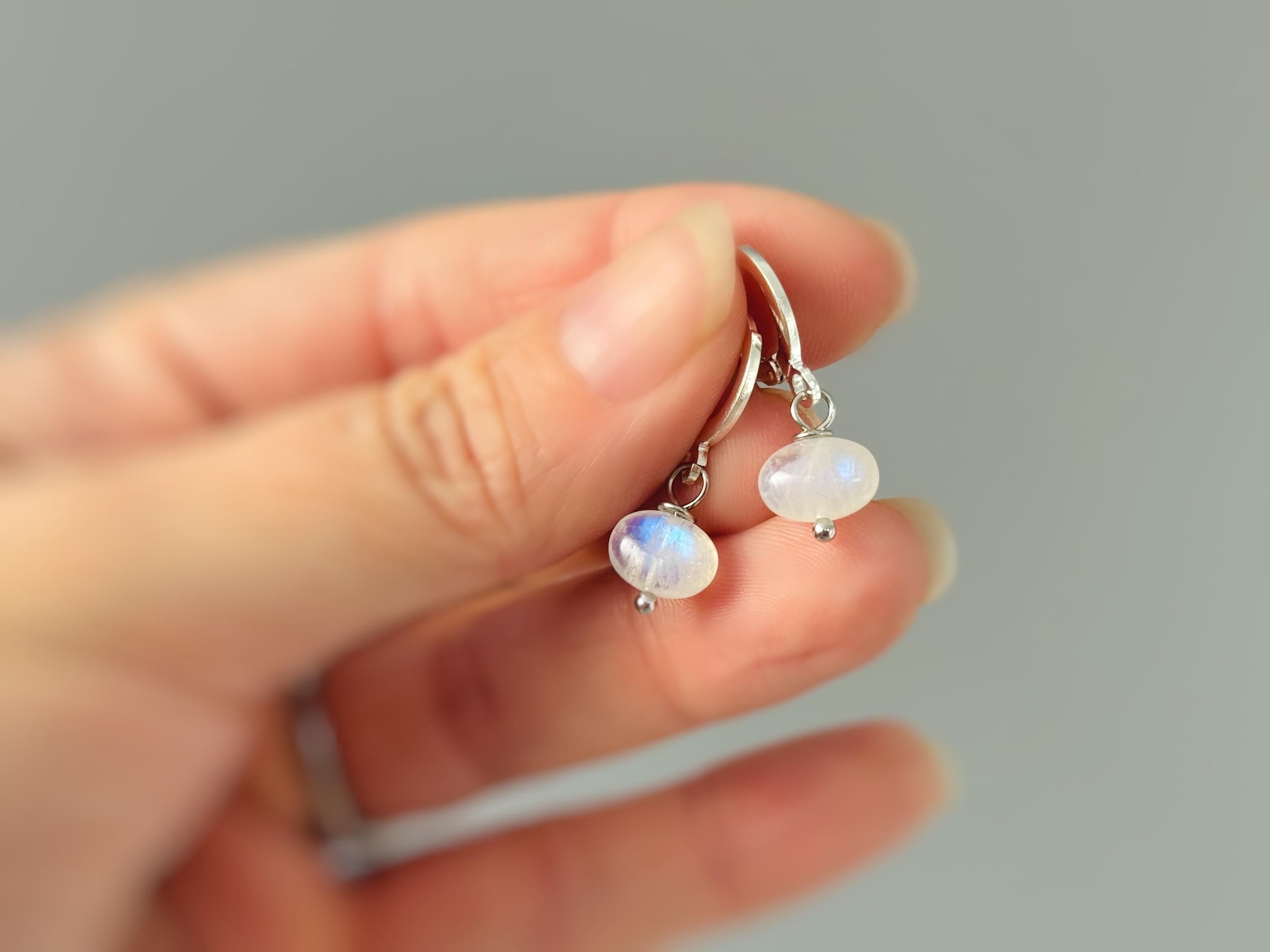 Dainty Moonstone Hoop Earrings Silver, Gold, Rose Gold Minimalist Huggie Hoop Dangle Earrings June Birthstone Jewelry Handmade gift for wife